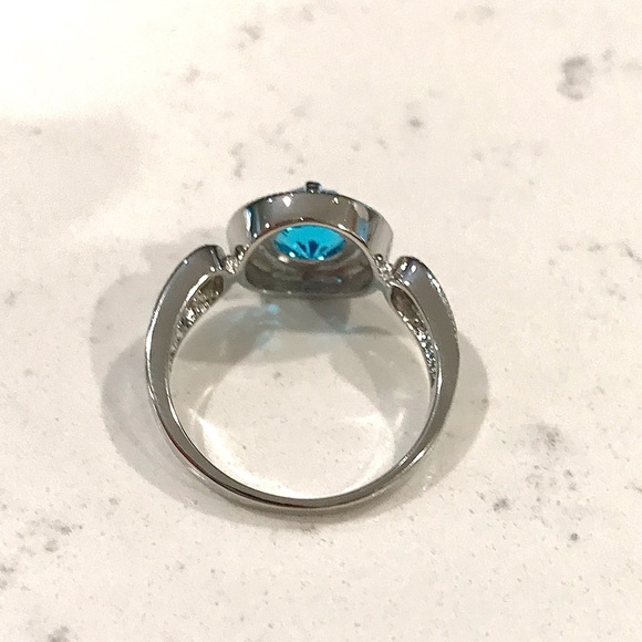 925 Silver Round Cut Aquamarine & White Topaz Ring - Picture 9 of 11